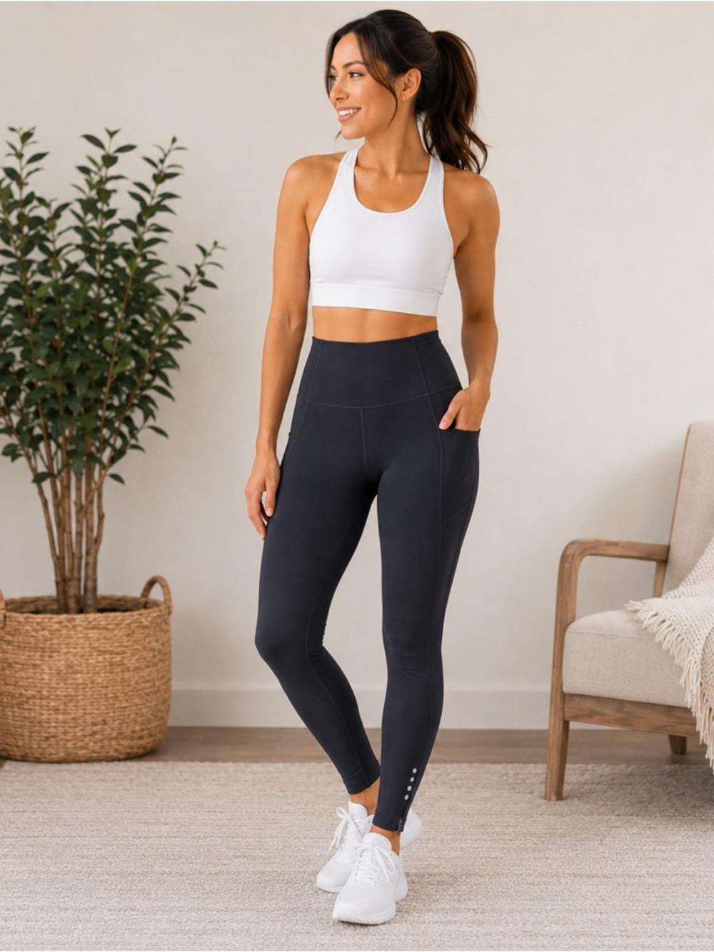 Core 10 Black High Rise Pocket Leggings Ankle Zip Athletic Pants Medium